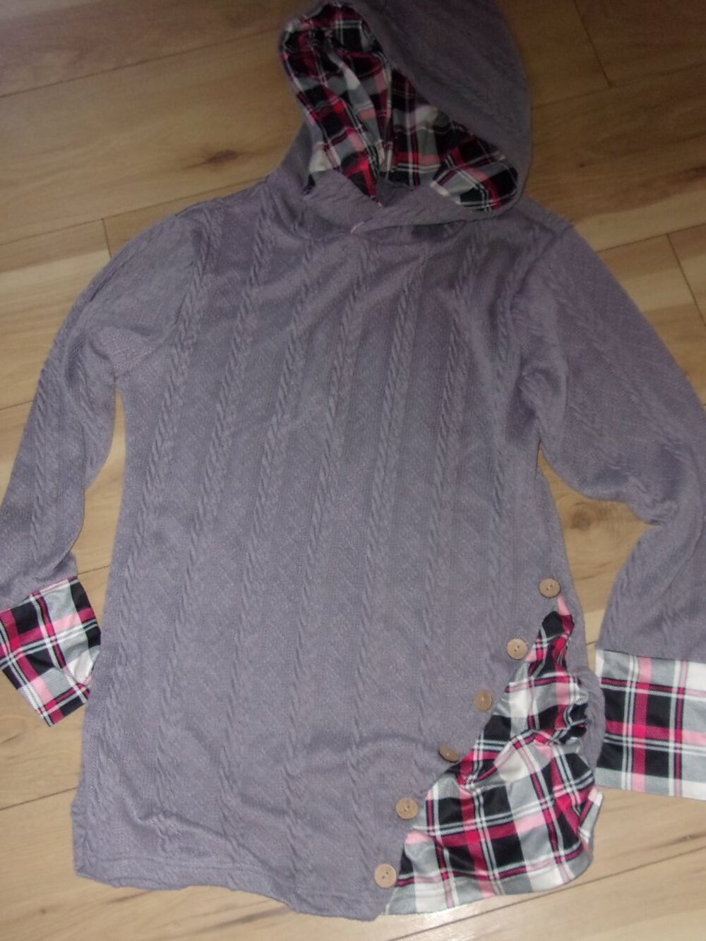 size 2x xxl womens plaid shirt gray tee t long sleeve hoodie top 2 x tunic